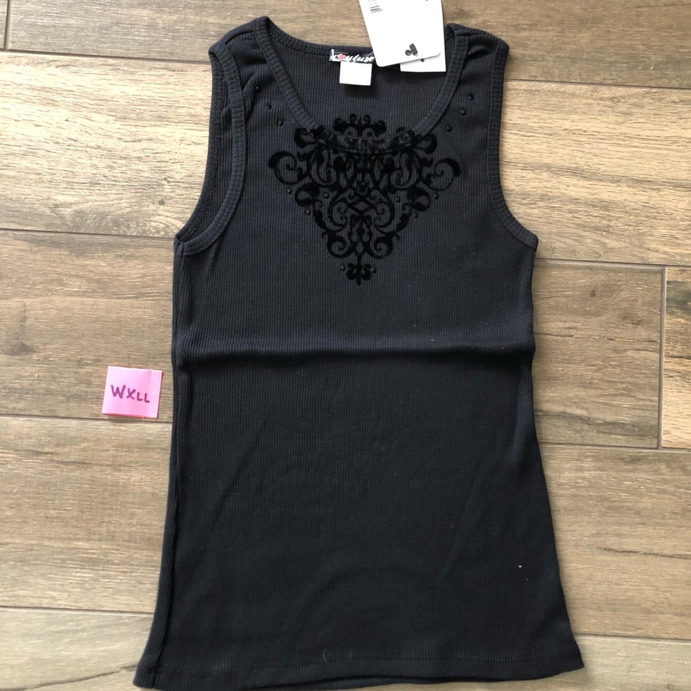 Sally Mack Couture Black Tank w/ Velvet design NWT